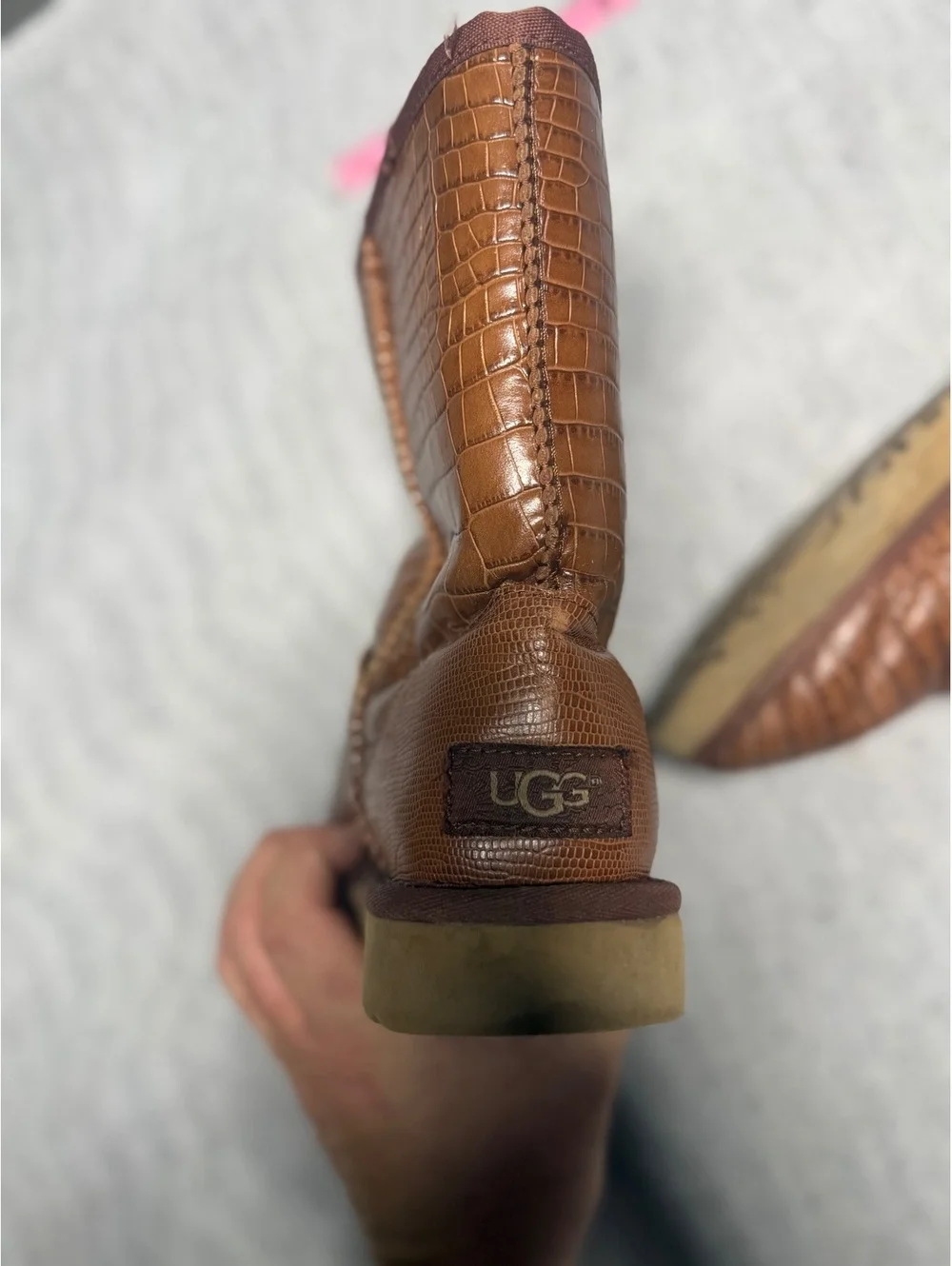 UGG Classic Brown Croc-Embossed Shearling Lined Boots US 5